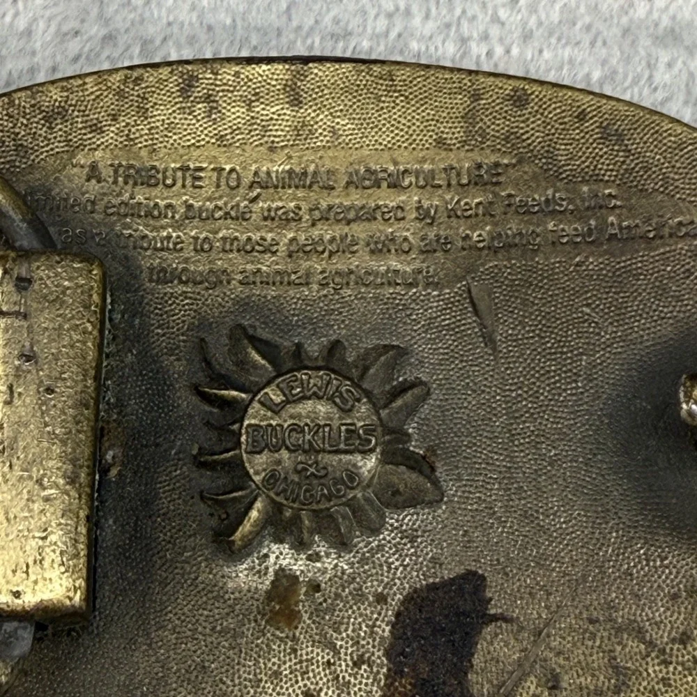 Vintage Lewis Buckles Belt Buckle Gold Tone Kent Feeds Helping Feed America